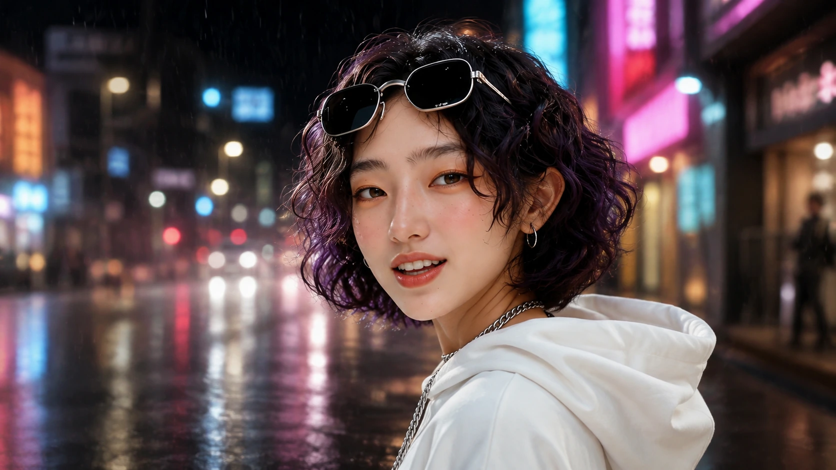 同一角色 LUNA 在夜景街道